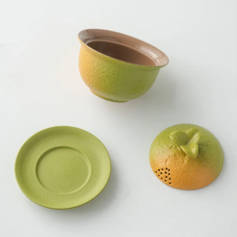 Bionic Orange Tea Tureen Outdoor Travel Portable Ceramic Kung Fu Tea Teaware Creative Camping Handmade Brewer Gifts