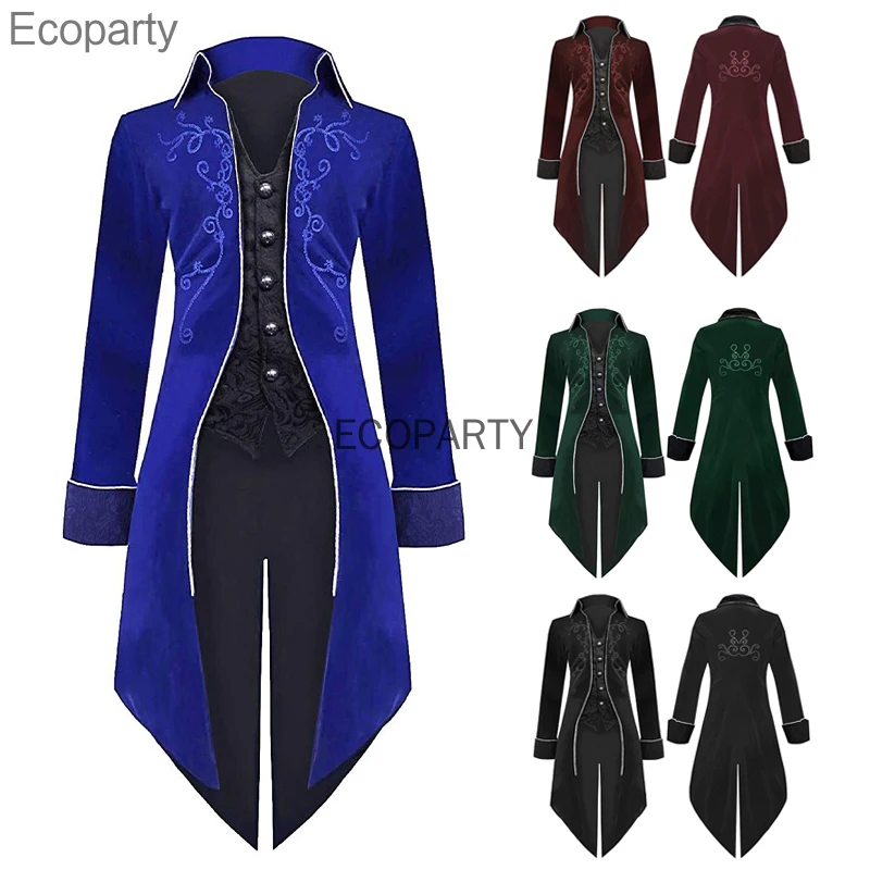

Man's Medieval Cosplay Costume Victorian Renaissance Tuxedo Jacket Retro Steampunk Tailcoat Halloween Carnival Party Overcoat