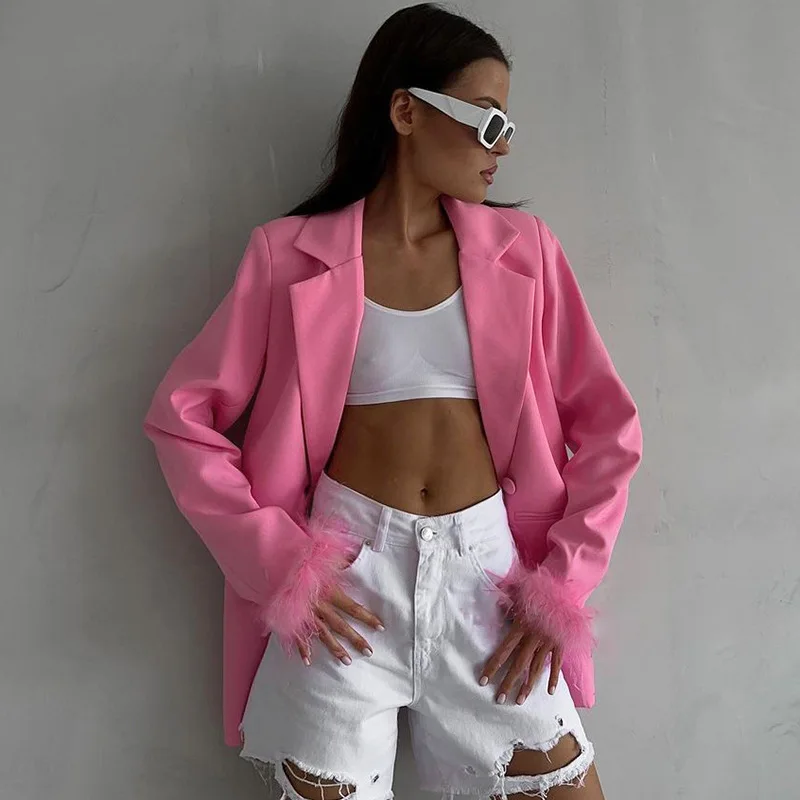 

Qxkj Womens Tailored Coat Wholesale Fashion Tops Female Pockets Feathers Loose Coats Office Lady Autumn&Winter Clothing Y2K 440