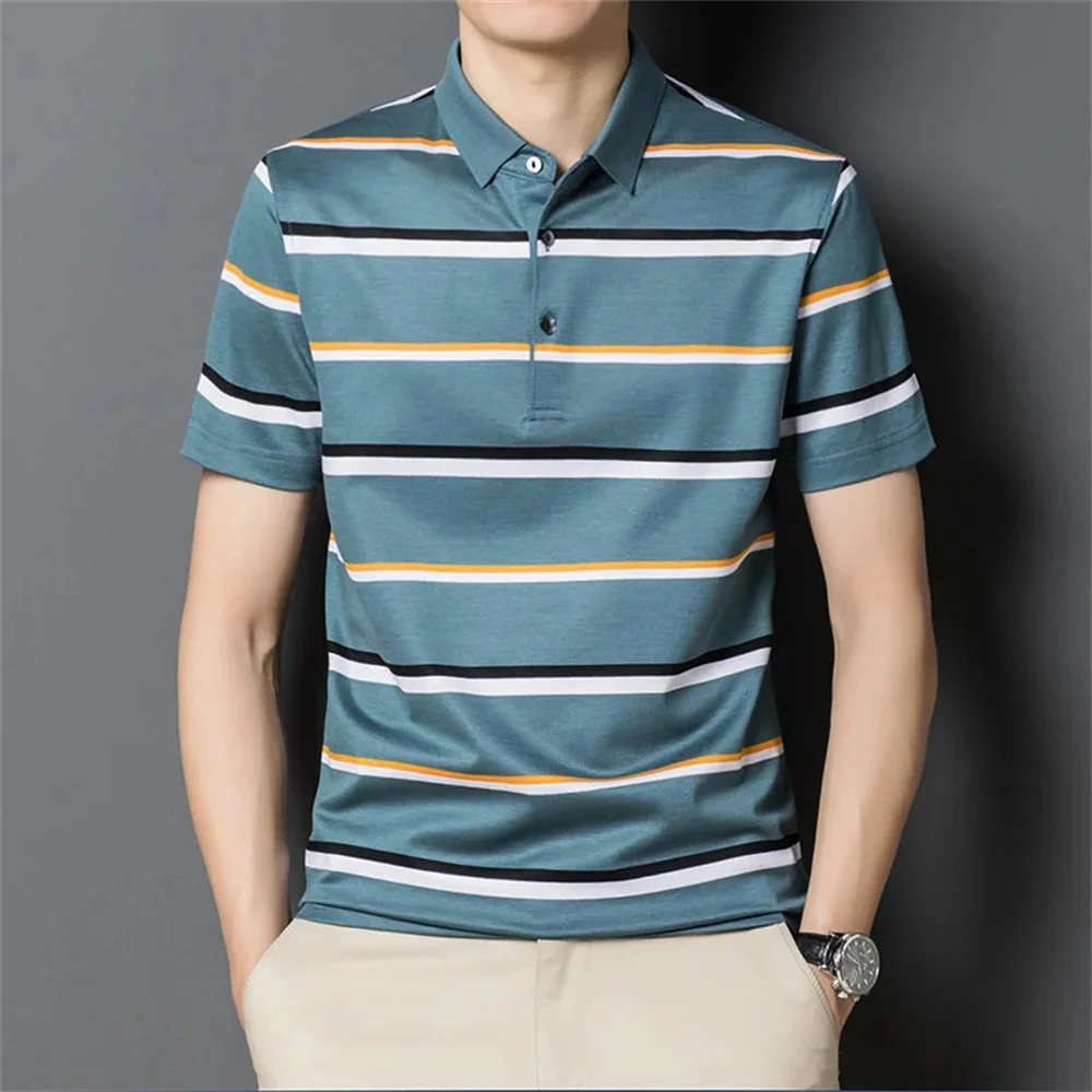 Summer Men's Polo Shirts With Short Sleeve Business Stripes Print Casual Tops Fashion Sport Wear Oversized T Shirts Man Clothes 14 Sd8fe1b6174744e33ba06800591af8f2bm