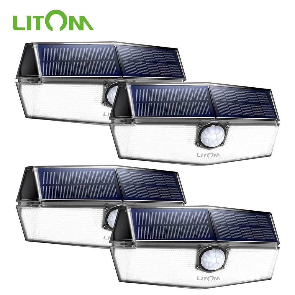 solar garden lights 4 Packs LITOM 120 LED Solar Motion Lights with 3 Modes Solar Lights Outdoor Security Lights for Front Door Yard Garage Garden solar led flood lights