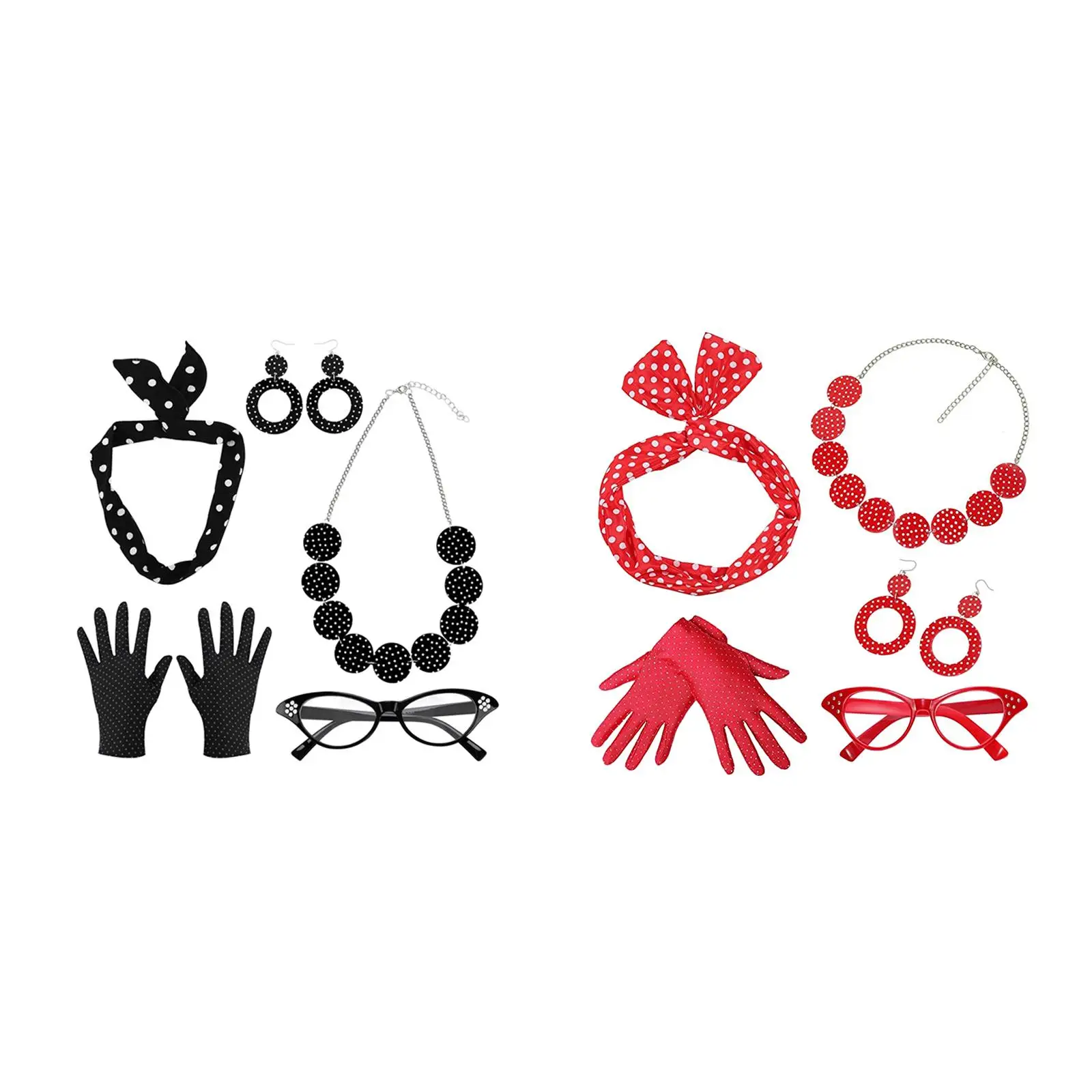 

1950S Womens Costume set Eye Glasses Hair Band Earring 50S Necklace for Adult