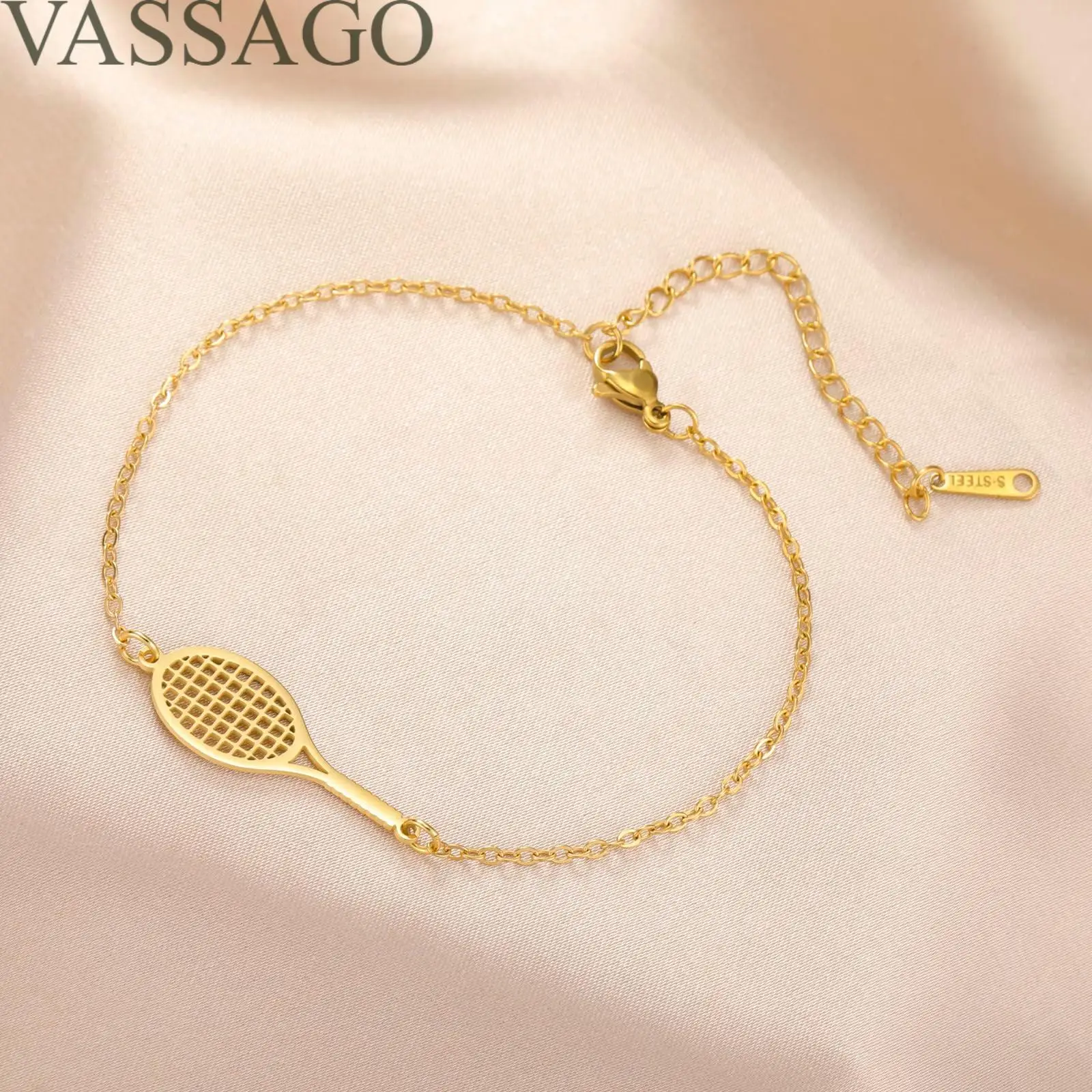 VASSAGO Tennis Racket Bracelet Dainty Adjustable Tennis Racket Charm Layering Sport Bangle Bracelet Lover Jewelry Tennis Gifts 5