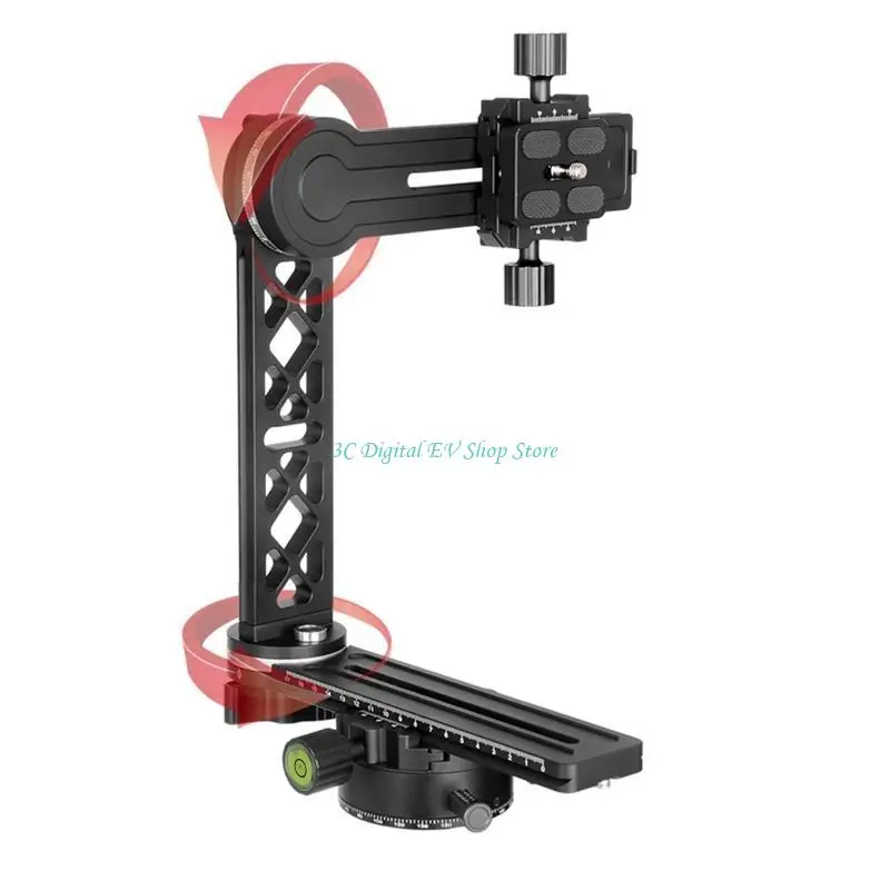 Cardan panoramique 3 bras réglable pour trépied, charge 8kg, avec une caméra fixée, idéal pour photo panoramique.