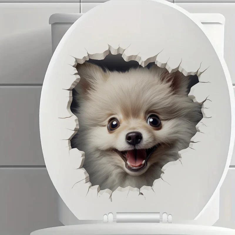 90906# Cute Pomeranian Dog Break the Wall Sticker, Durable Material, Perfect for Home Wall Decor, Aesthetic Room Decoration