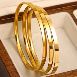 Set of 3 Glossy 18K Gold Plated Stainless Steel Minimalist Bangle Bracelets - Waterproof Jewelry (Gold 2)