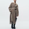 TRAF Women's Knitted Cardigan with Scarf Slim Casual Jacket Long Sleeve Patchwork Pocket Jacket Elegant Office Women's Sweater 3