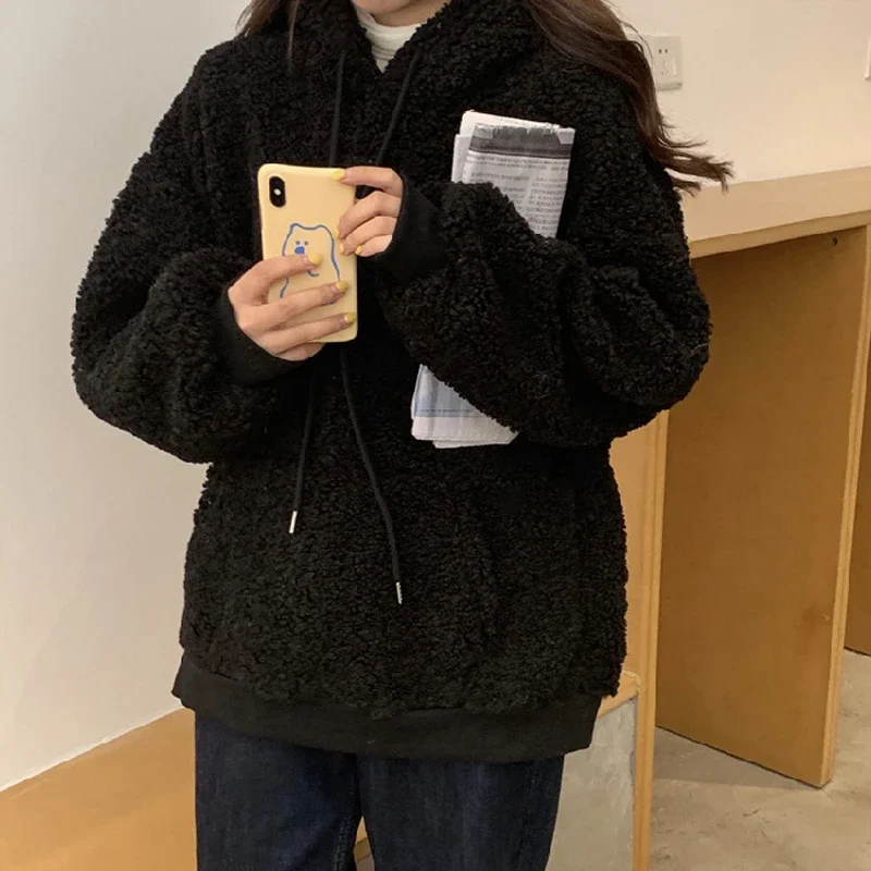 Women's Hooded Pullover Korean Style Student Autumn and Winter Warm Fashion Wool Bear Ear Hooded Sweater Cute Oversized Top