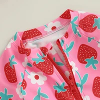Cute Long Sleeve Baby Girls Swimsuits Beachwear Summer Floral Print Ruffled Jumpsuit and Swim Cap Set for Toddler Bathing Suits 5