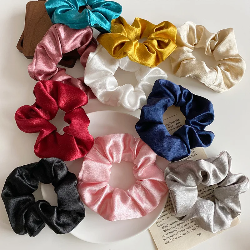 

Women Silk Scrunchie Solid Color Elastic Hair Bands Satin Scrunchies Girls Hair Ties Ponytail Holder Headband Hair Accessories