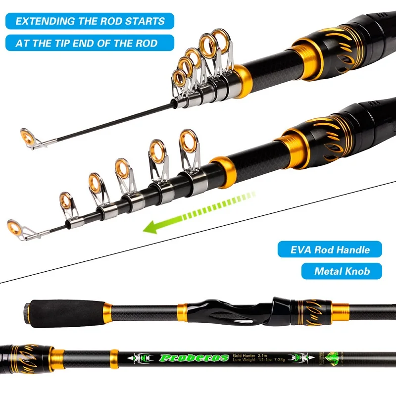 Telescopic Rod and Reel Kit 2.1 Carbon Fiber Fishing Rod 7.2:1 Gear Ratio  Baitcasting Reel Line Lures Hooks Bag Combo - AliExpress