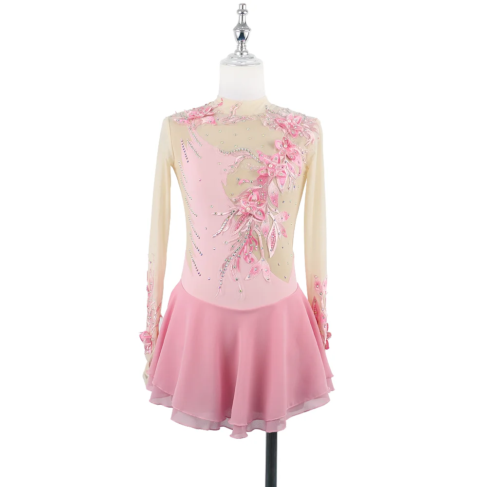 Black Figure Skating Dress Cheongsam Ice Figure Skating Skirt Beautiful Skirt Stereo Lace Flower Girl/Woman