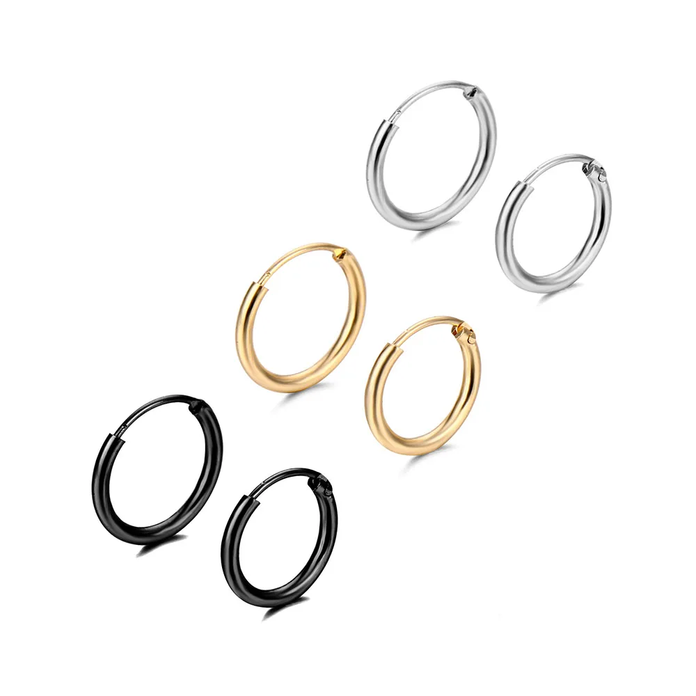 1 pair 2mm Thin Circle Silver color Small Hoops Earring Stainless Steel Anti-allergic Ear Bone Buckle Earring Gothic Ear Jewelry
