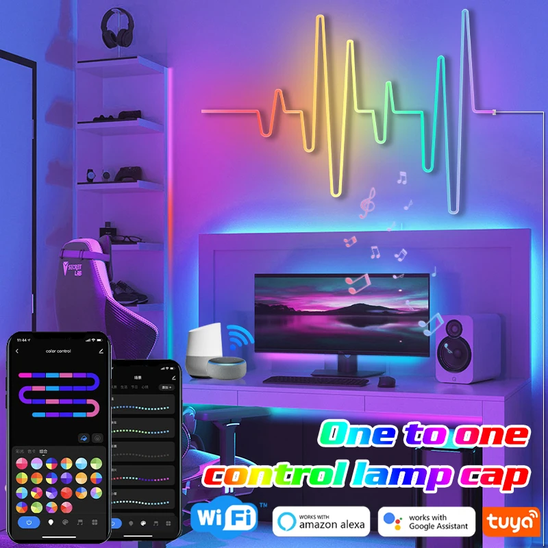 

Светодиодсветильник лента Rgb, неоновый шнур с поддержкой Bluetooth, Wi-Fi, управление музыкой, синхронизация ТВ, подсветсветильник для игр, гостиной, спальни
