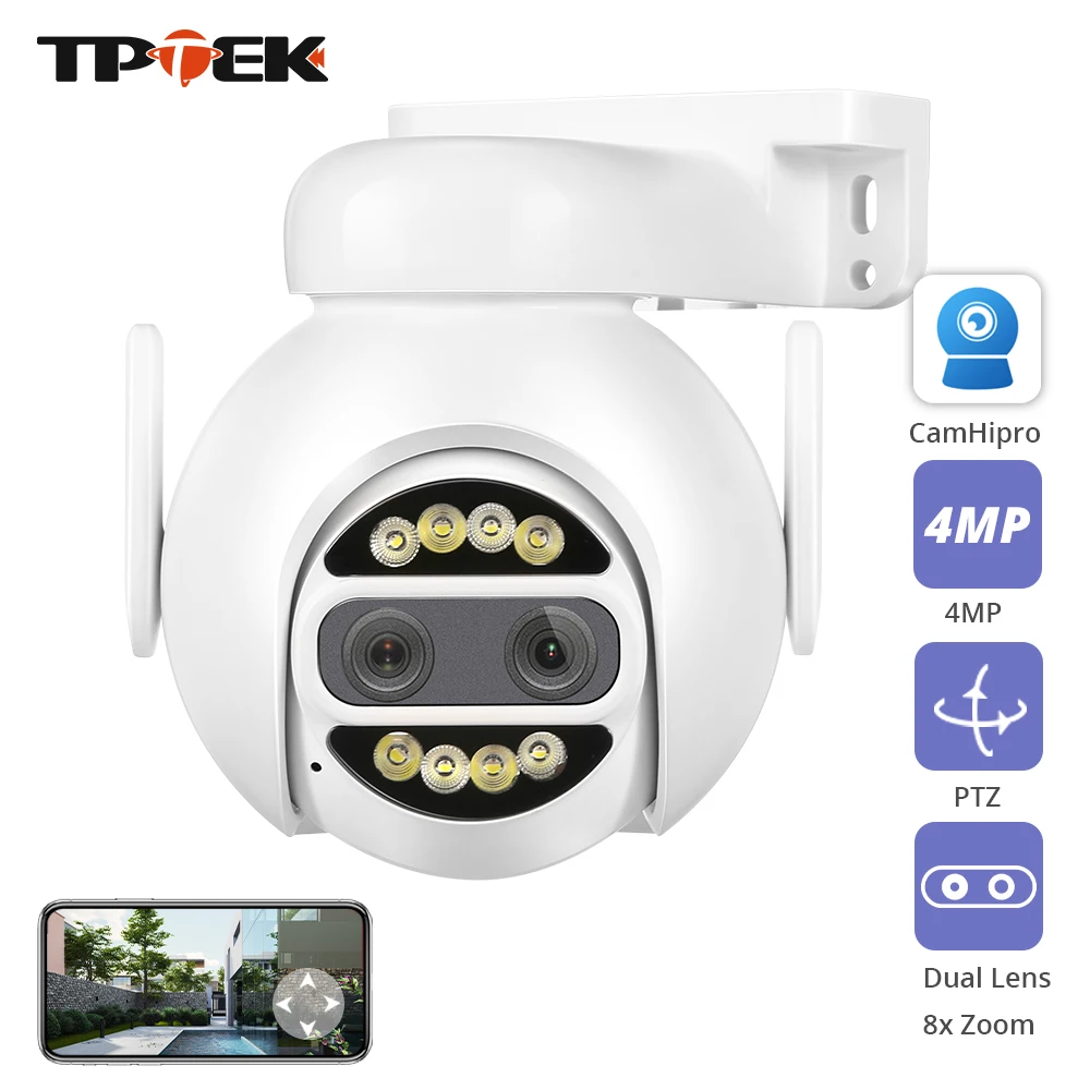 Dual Lens 4Mp 2Mp Wifi Ip Ptz Camera 2.8Mm 8Mm 8X Zoom Digitale Video Sorveglianza Sicurezza Cctv Video Ai Human Tracking Camhipro Cam