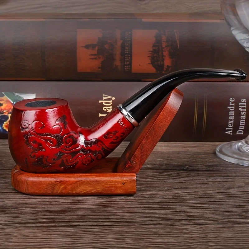 Solid Wood Resin Tobacco Pipe Herb Grinder Smoking Accessories Tobacco Pipe Tobacco Smoking Accessories Herb Smoking Pipe Smoking Pipe Tobacco Grinder Red Black Pattern Carving Smoke Pipe Elbow Roll Filter Cigarette Holder Herb Grinder Smoking Tools