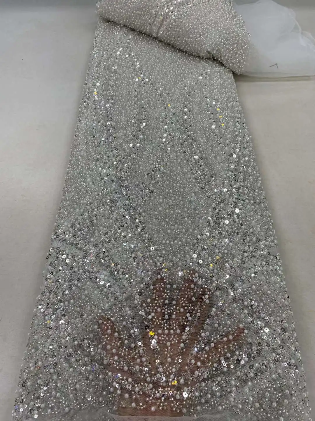 Luxury African Sequins Lace Fabrics 5 Yards Embroidery French Nigerian Tulle Lace Fabric For Wedding Party Sewing tulle fabric sequins jacquard lace fabric brocade lace fabric