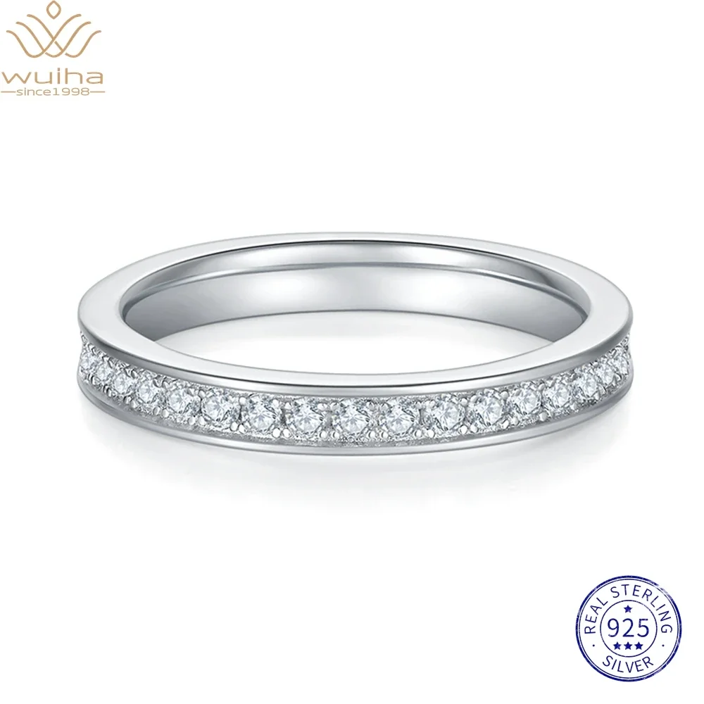 WUIHA 여성용 진짜 925 스털링 실버 스파클링 모이사나이트 줄 다이아몬드 결혼 약혼 반지, 기념일 선물, 파인 주얼리 
