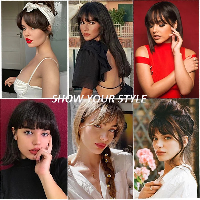 LUPU Synthetic Hair Bangs Clip In Hair Extensions Wispy Bangs Fringe With Temples Hairpieces For Women Girls