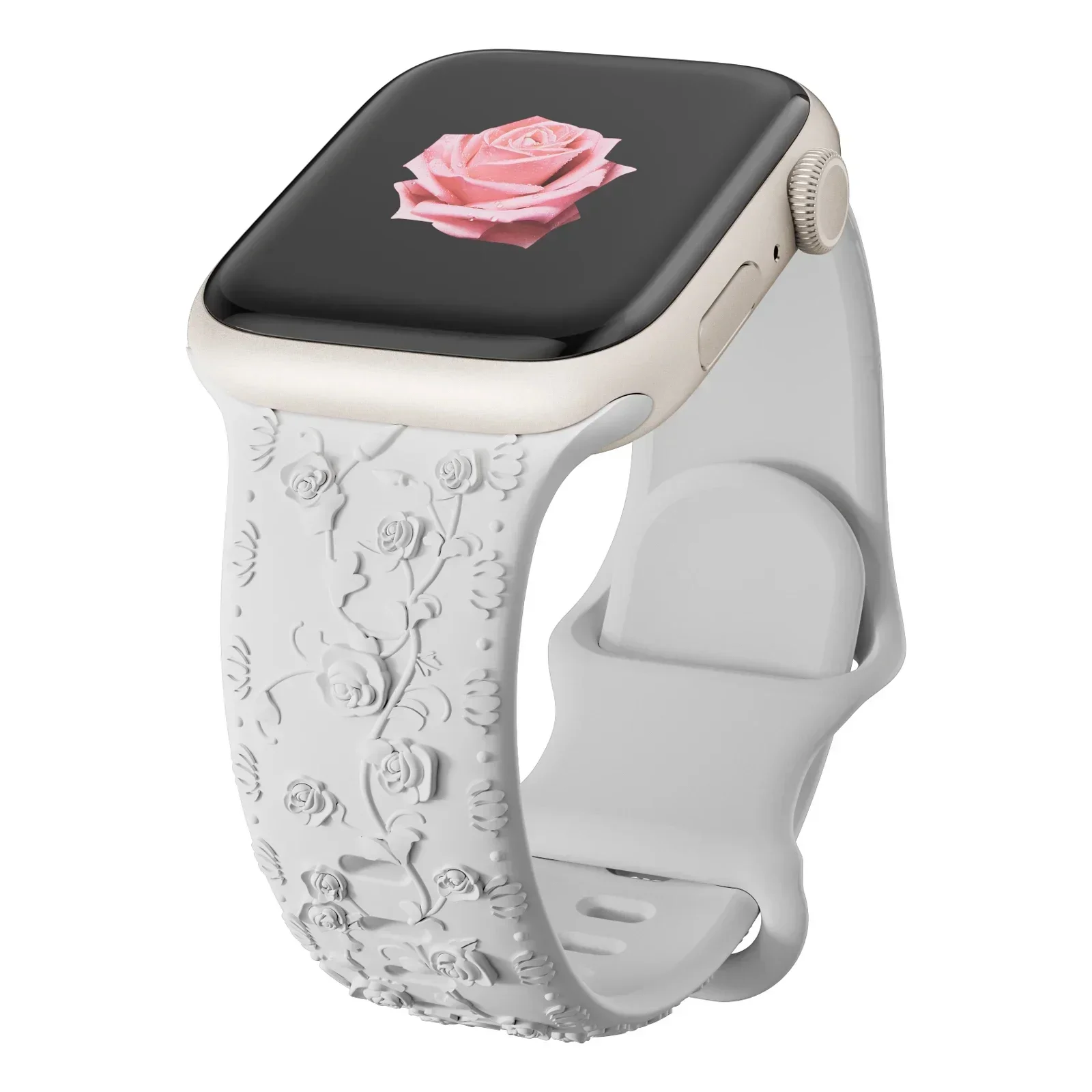 Floral Engraved Silicone Watch Band Bracelet