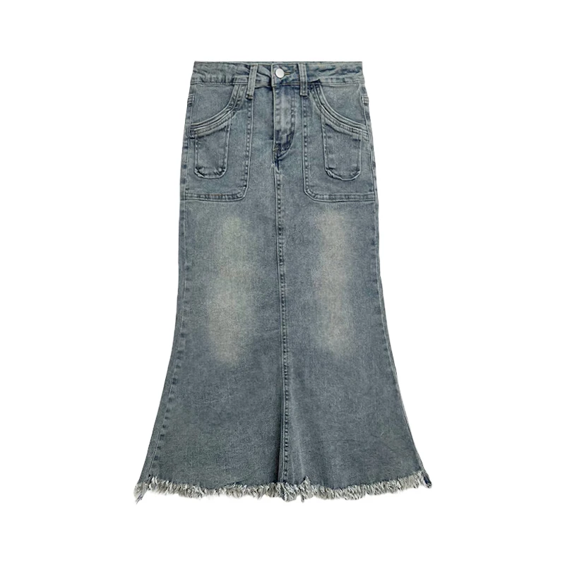 

Classic Retro Wash Blue High Waist Slim Denim Bag Hip Skirt