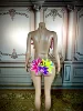 Sexy Colorful Big Flowers Transparent Bikini Dress Women Dancer Show Stretch Stage Costume Outfit Evening Prom Party Biniki Set 2