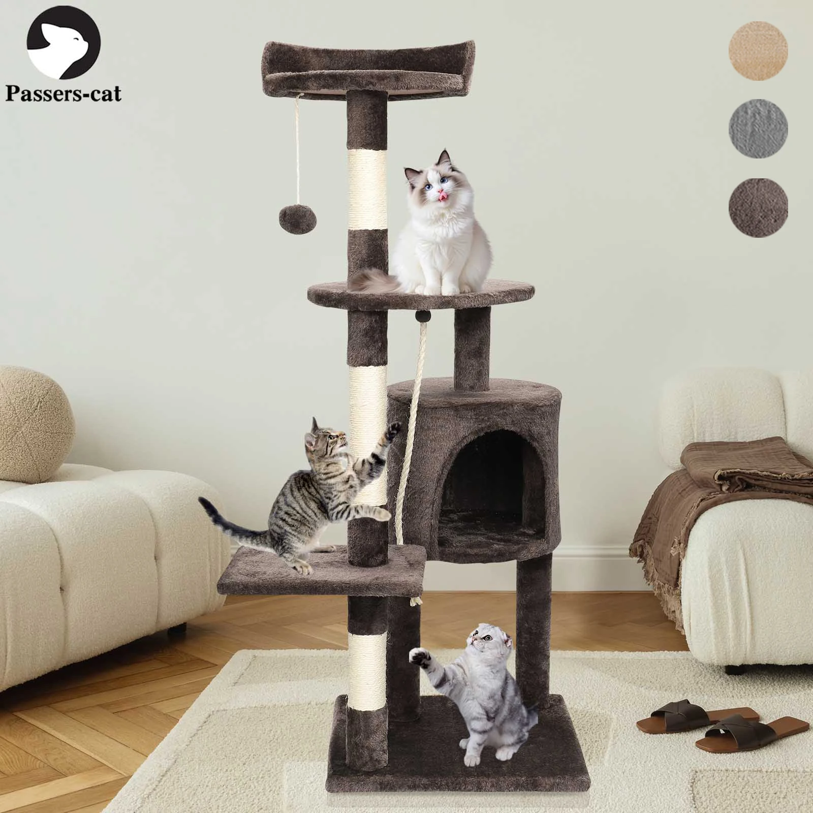 Passerscat Cat Trees Cat Climbing Frame For Indoor Cats Multi-Level With Scratching Posts Cat Tower Padded Top Perches and Condo 1