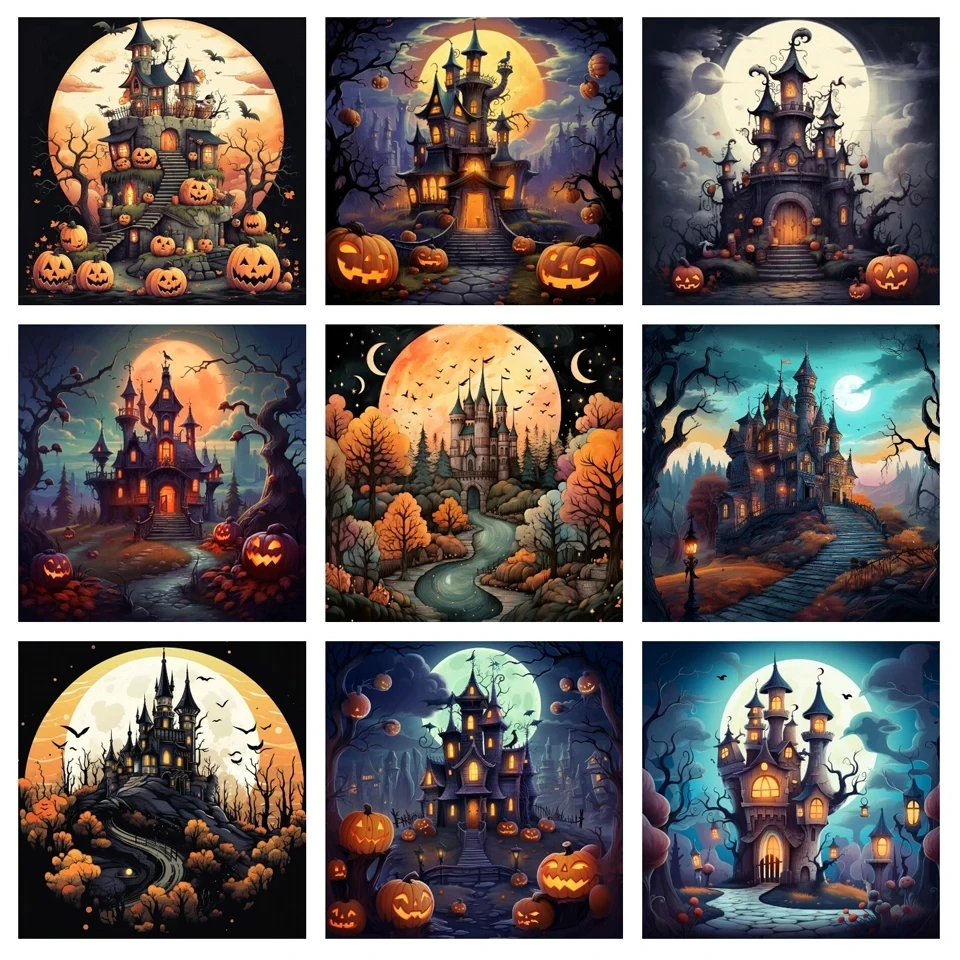 

5D Diamond Painting Halloween Pumpkin Moon Mosaic Diamond Castle Embroidery Kit DIY Rhinestone Cross Stitch Home Decor EE3804