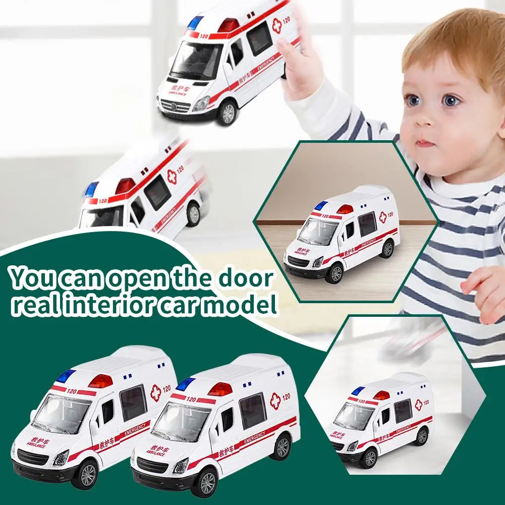 1:32 Hospital Simulation Ambulance Car ABS Early Education Toys Ambulance Can Open Door Models Vehicle For Children Boys Gifts 6