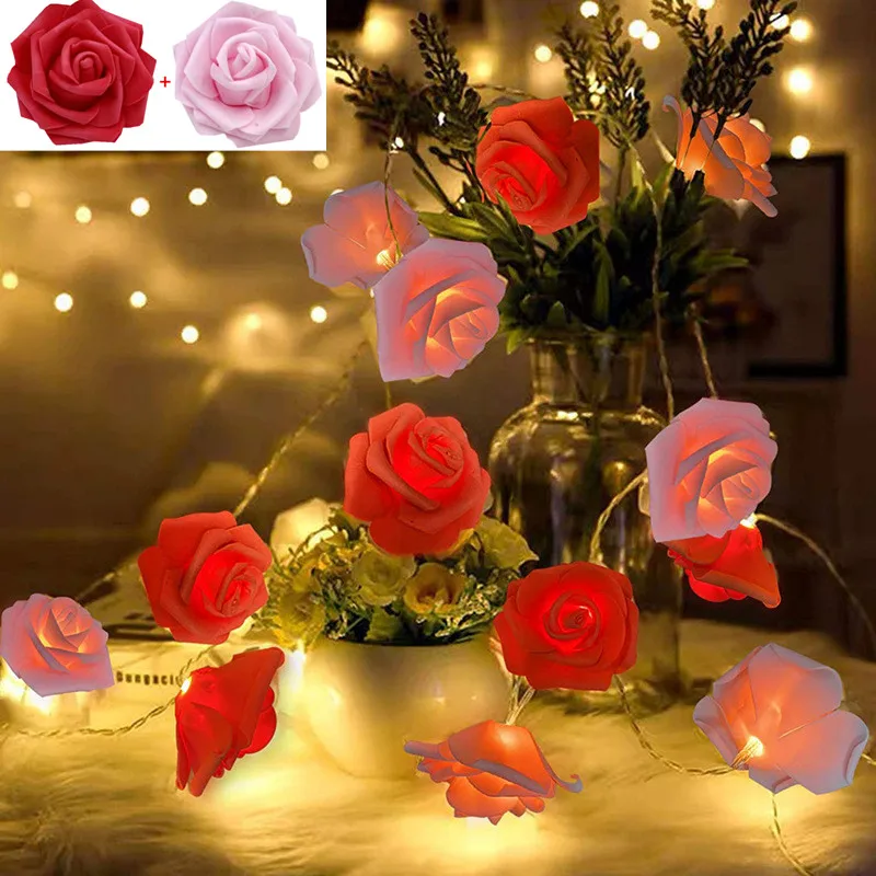 thumbnail image 1 of Guirnalda de luces LED artificiales con forma de rosa, guirnalda de luces navideñas, decoración para bodas, hogar, habitación, cortina, lámpara, nueva, 1 of 5