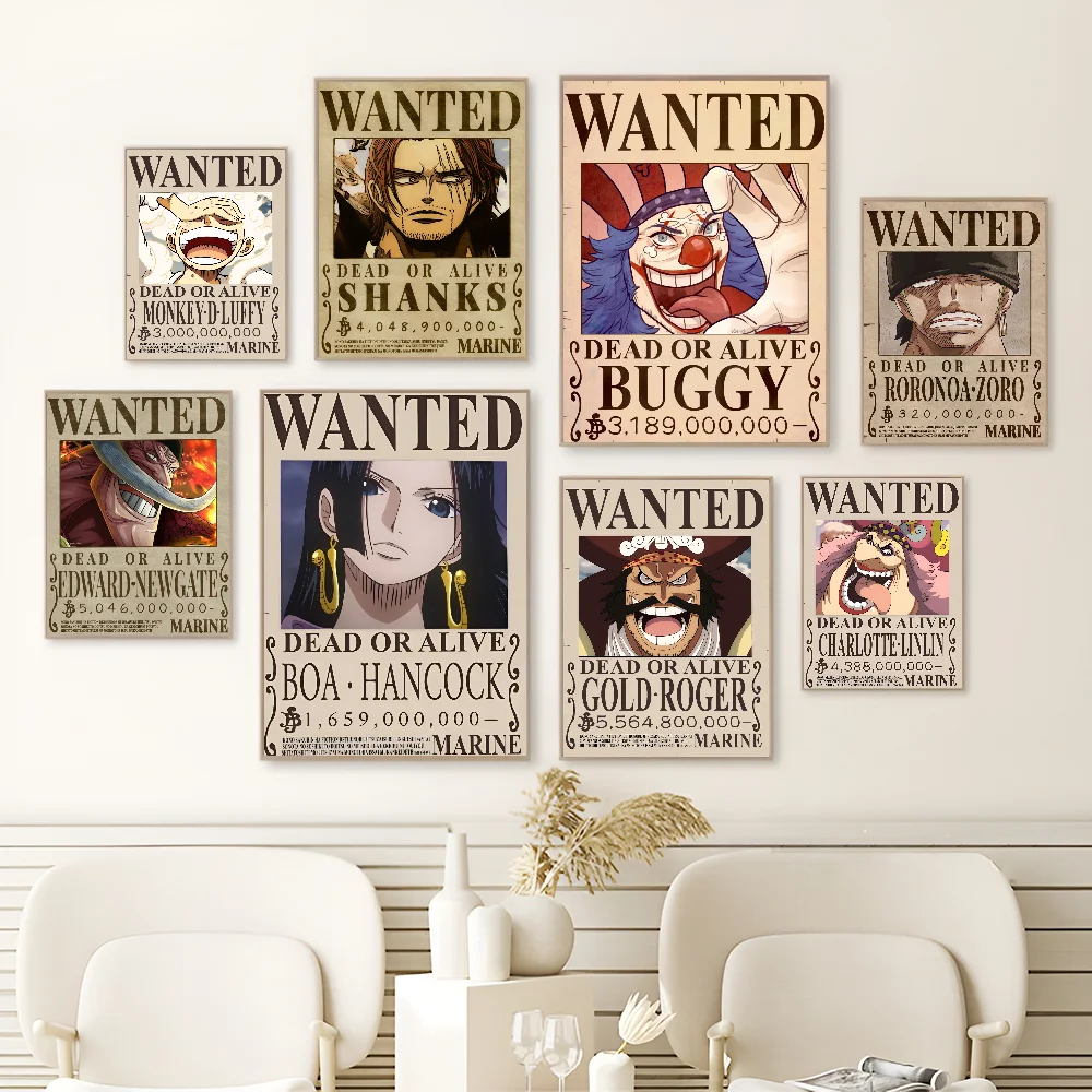 Japan O-One Anime P-Pieces Bounty Classic Movie Posters Vintage Room Bar Cafe Decor Stickers Wall Painting
