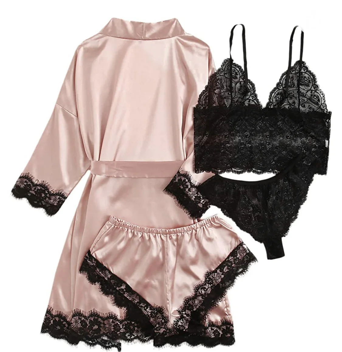 

New women's pajamas 4-piece suspender pajamas set silk pajamas for women Sexy and skin friendly comfortable pajamas