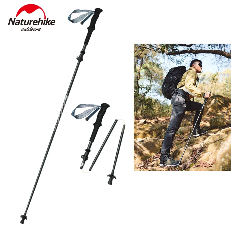 Naturehike 5-Section Walking Stick Pole Carbon Fiber Aluminum Alloy Folding Teleskopic Ultralight Trekking Hiking Canes UL Pro