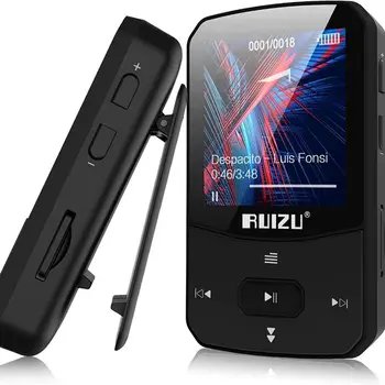 RUIZU X52 스포츠 블루투스 MP3 플레이어, 휴대용 클립, 미니 음악 워크맨, 스크린 지원, FM, 녹음, 시계, 보수계 라디오