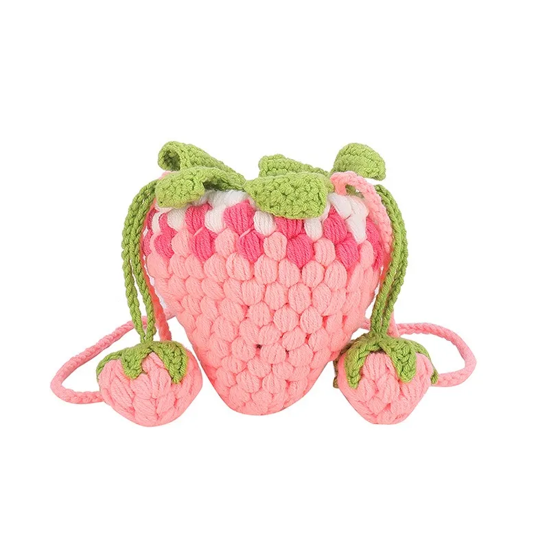 Handcrafted Strawberry Crochet Bag - New Trendy Yarn Crossbody Purse for Kids, Cute Home  Gift,  Practical  Coin  Pouch