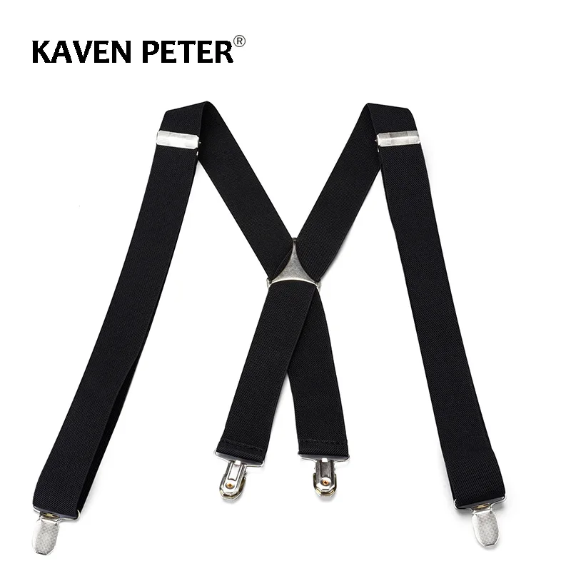 Male Suspenders Fashion Elastic Black Suspenders 3.5 CM Wide Adjustable