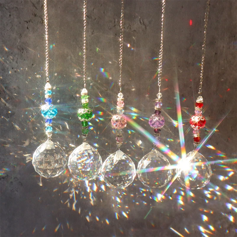 Sun Catcher Crystal Pendant Sun Catcher Crystal Chandelier Decor Stained Glass Ball Hanging Pendant Light Catcher Reflective Home Garden Courtyard Decor