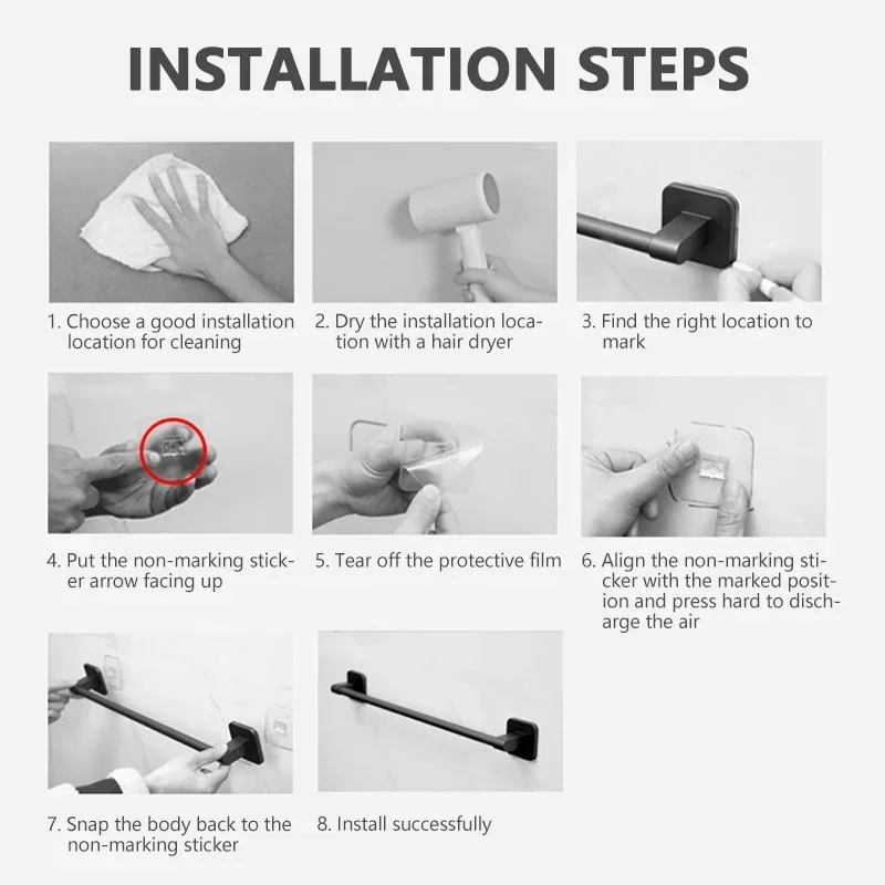Bathroom Towel Holder Without Drilling Self-Adhesive Rack Rail