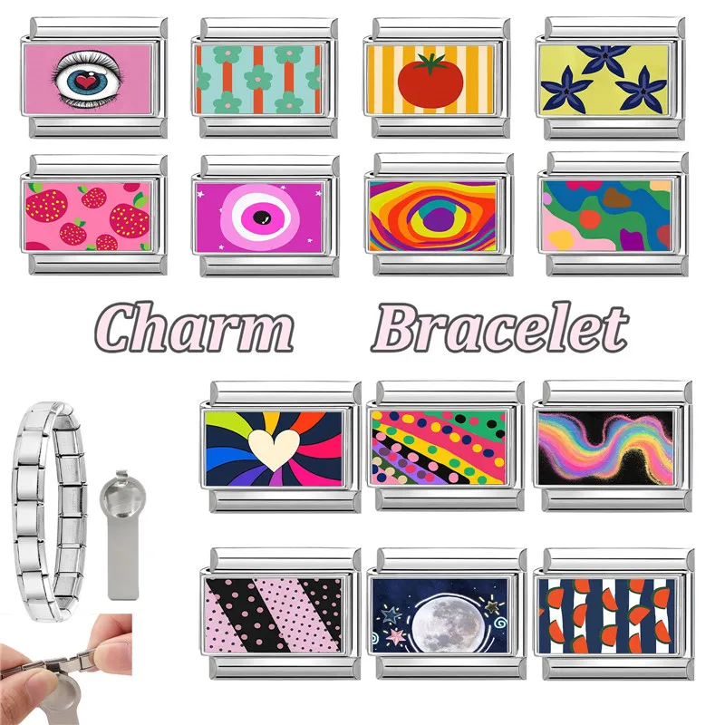 Bright Moon Charm Link 9MM Stainless Steel Bracelet Girls