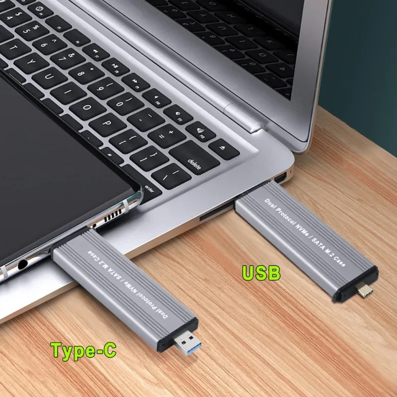 Hdd Enclosure External Hard Drive Housing M2 Ssd Enclosure External Solid State Drive NVME Case USB3.1 M.2 SSD Enclosure NVME To USB 3.1 TYPE-A + TYPE C 10Gbps Supports 2230 2242 M.2 SSD Box Laptop Phone PC