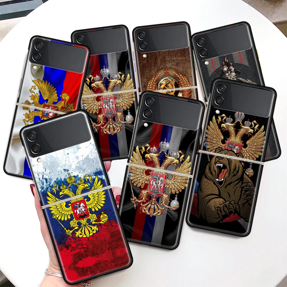 Russia Russian Flags Emblem Coque Phone Case Per Samsung Galaxy Z Flip 4 3 5G Black Hard Cover Zflip 3 4 Luxury Antiurto Bumpe