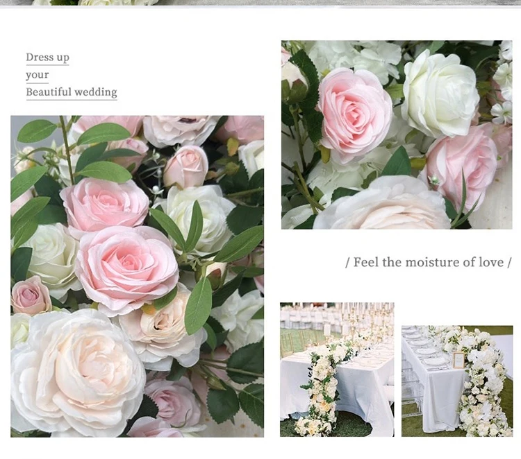 Description Picture 4 of itemWhite Red Wedding Backdrop Decor Rose Floor Flower Runner Party Event Table Centerpieces Ball Pink Floral Strip Arrangement Prop