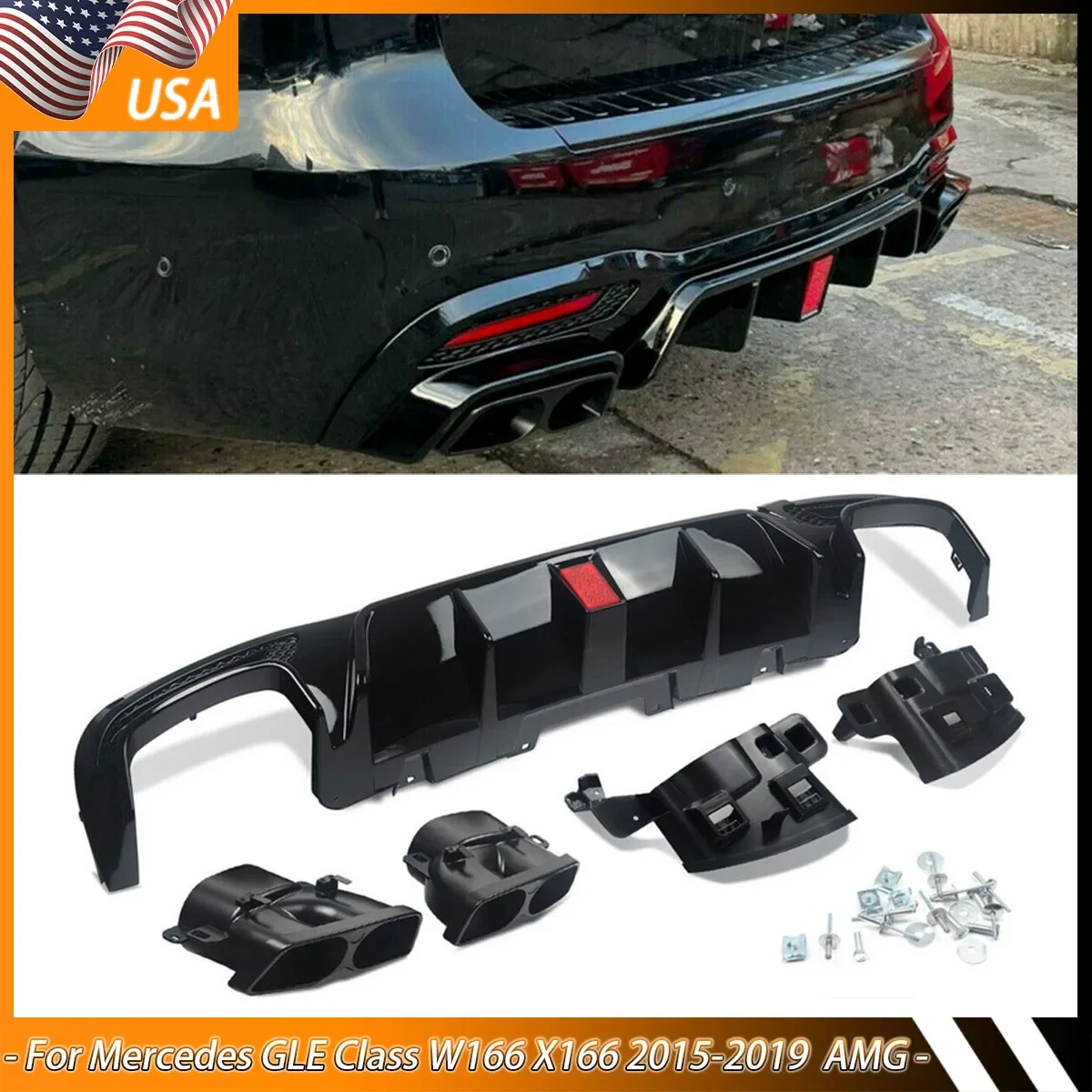 Dirss-Diffuseur Arrière Noir avec Pointes pour Benz, W166, X166, GLE400, GLE350, Jas ABS