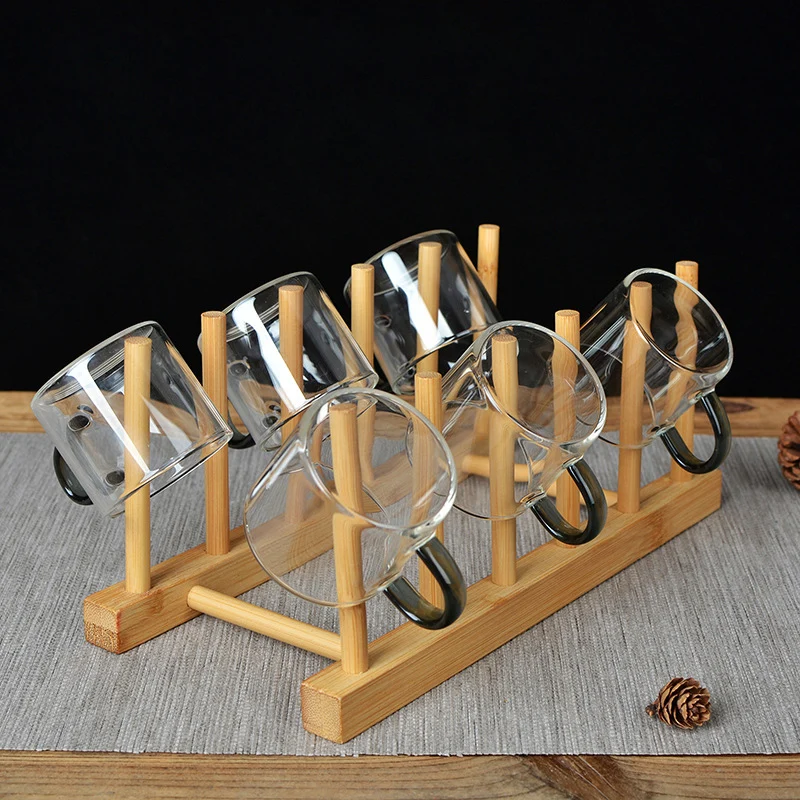 Bamboo Mugs Drainer Wooden Dish Draining Rack Plates Holder Kitchen Storage Cabinet Organizer for Dish Cutting Board Pot Lid