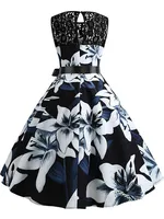 Floral Print Vintage Women Summer A Line Lace Party Dresses Robe Tunic Casual Office Ladies Dress - Image 4