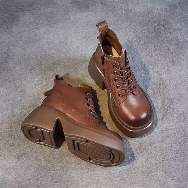 PU Leather ankle boots for women 2023 autumn/winter new shoes thick sole low top women platform shoes soft sole women's boots