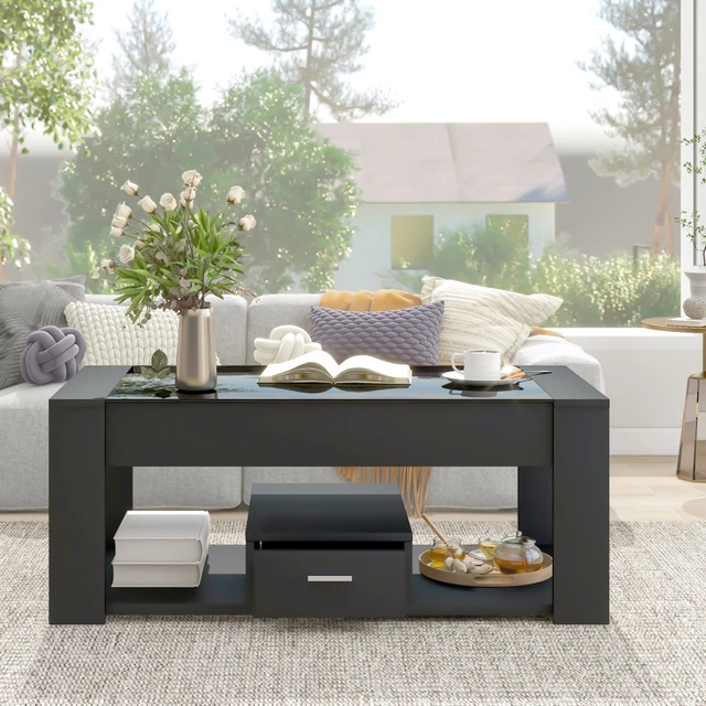  Mesa de centro de cristal para sala de estar, mesa de centro  moderna con tapa de vidrio templado negro blanco : Hogar y Cocina