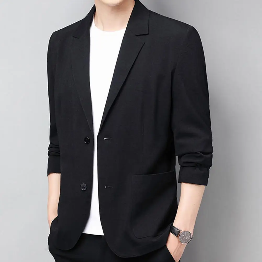 Classic Men Suit Coat Formal Business Suit Jacket with Double Buttons Lapel Notch Collar Patch Pockets Classic Men's Coat for A