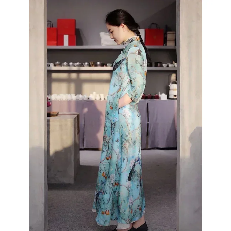 Natural ramie printed linen women's dress DIY hand-stitched designer fabric long skirt dress summer by the meter