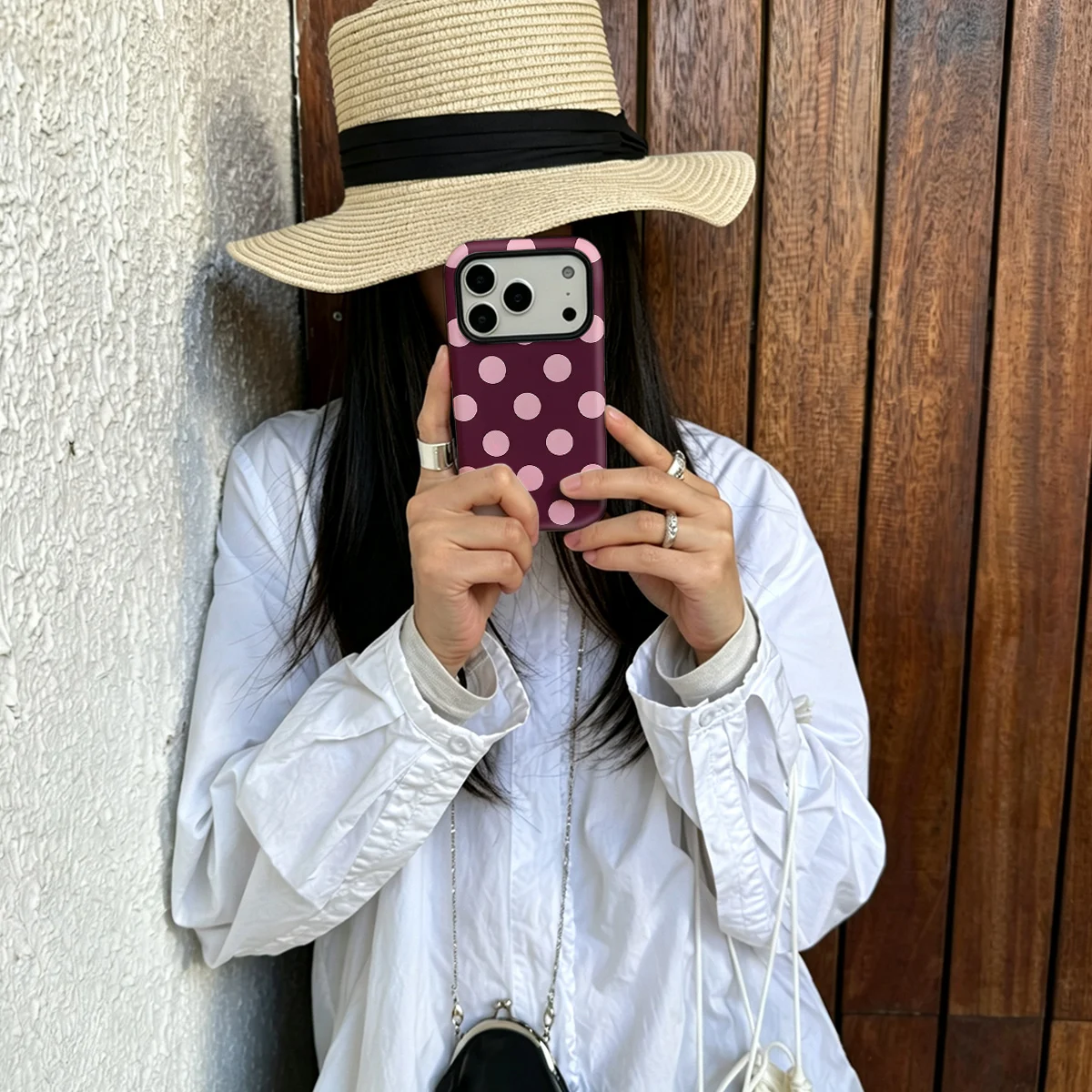 Burgundy Pink Polka Dots Fashion Tough Magnetic Phone Case